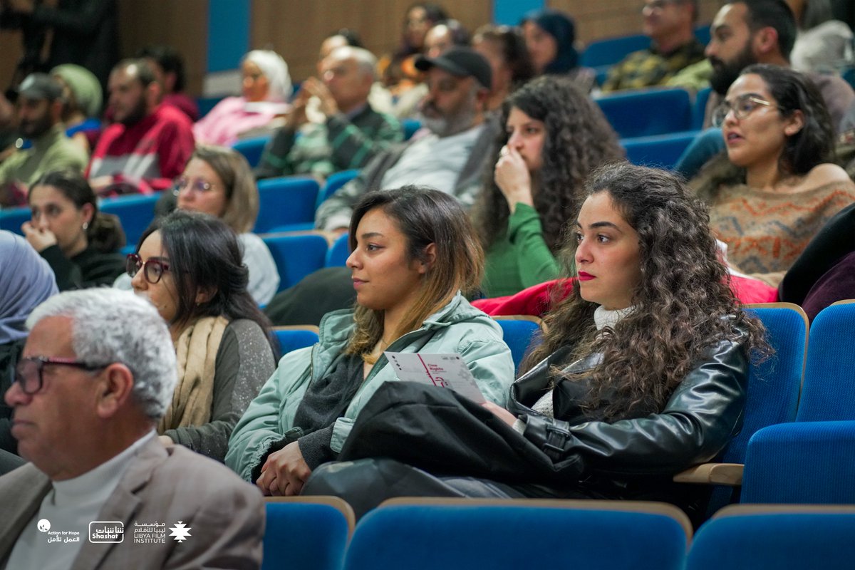 LibyaFilm's tweet photo. On Feb 10, "Cine Rights" event was held in Tunis, showcasing short films from #Libya and #Tunisia, highlighting #humanrights issues and a panel discussion followed.

This project was implemented by @LibyaFilm and Shashat Association with the support of @ActforHope. https://t.co/dvr126oRhv