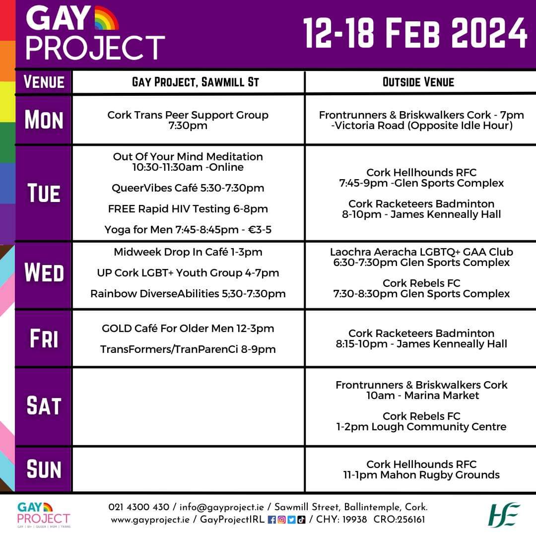 Happy Monday! Busy week ahead, check out the schedule below! #GayProject