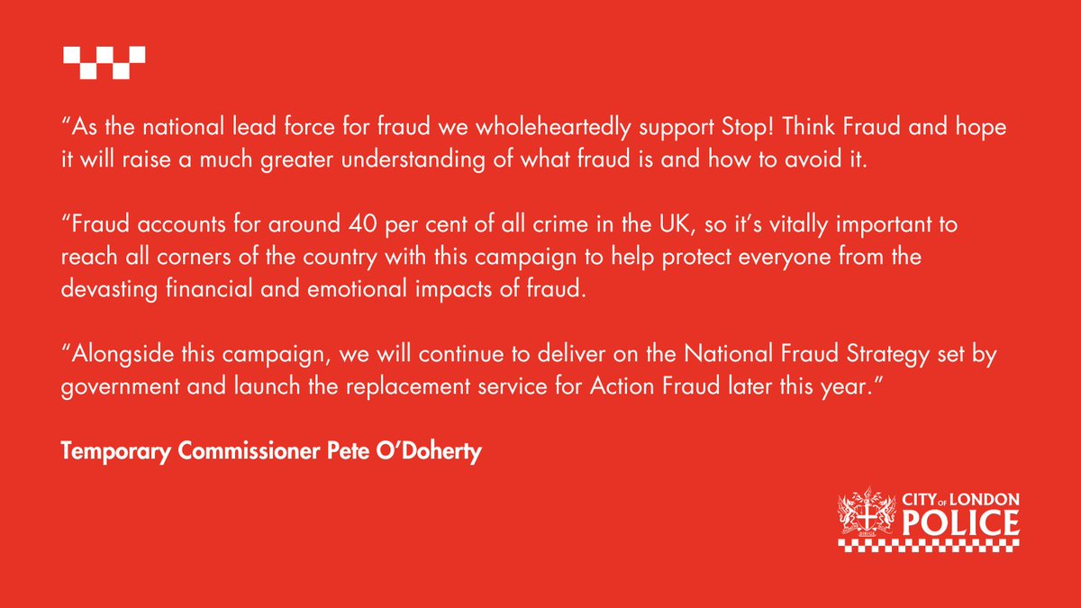 City of London Police is supporting the UK Government’s national campaign against fraud. Find out more about the campaign ➡️ stopthinkfraud.campaign.gov.uk