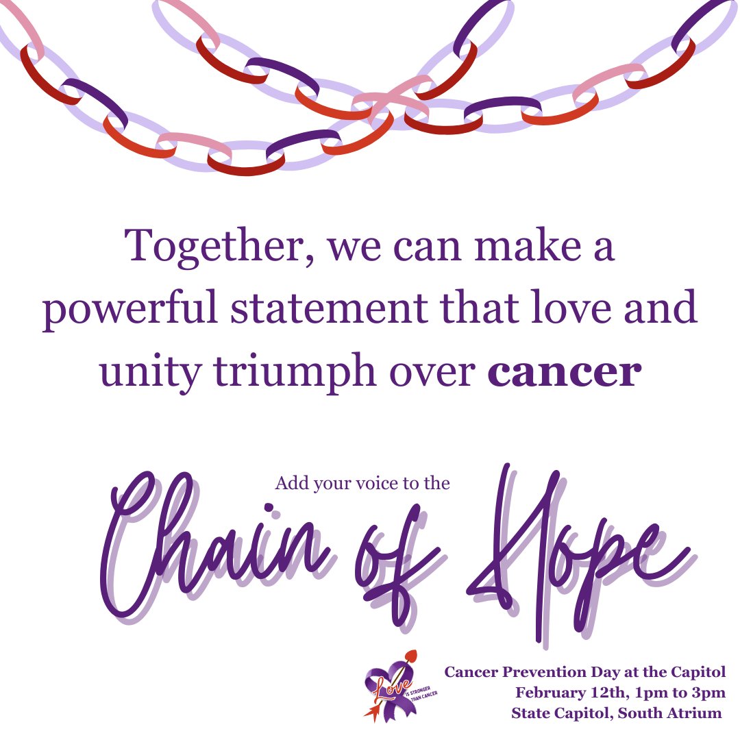 WCGCC's tweet photo. 📣 Join us Today at the State Capitol for Cancer Prevention Day to create a cancer-free Georgia. Be part of the ‘Chain of Hope’ by adding your message online or in person.
Add your link at https://t.co/NVj5ne0YqA
#CancerPreventionDay #ChainOfHope https://t.co/zDH0kFUJu4