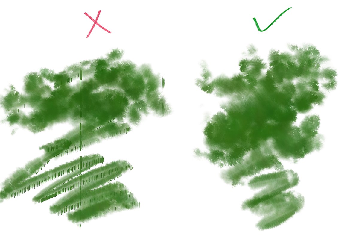 📢PSA for Photoshop painters! The recent update (25.4) is causing some brush glitches (like here on the left.) You can re-install version 25.3.1 or earlier for a temporary fix. community.adobe.com/t5/photoshop-b…
