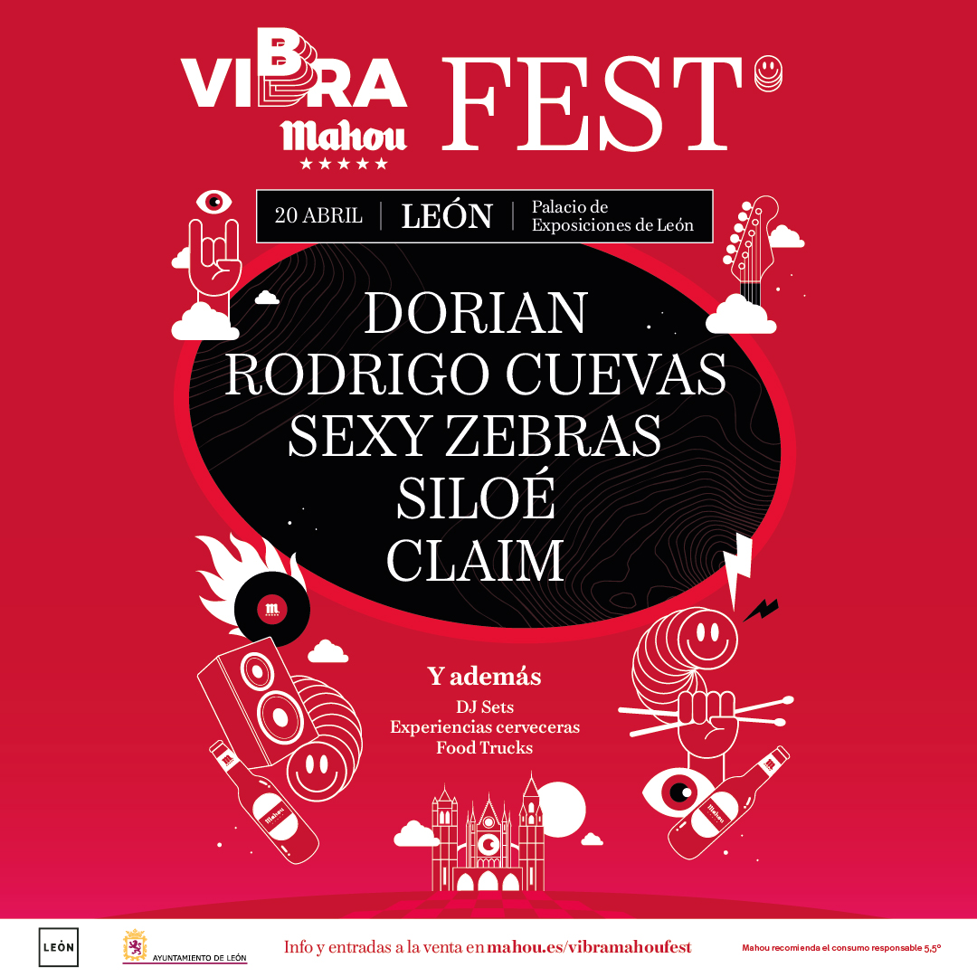 VibraMahou's tweet photo. ¡¡Vibra Mahou Fest llega también a León el próximo 20 de abril!! 💥🎸🍻 A ver cómo superamos tremendo cartelazo  con @Dorian_Oficial, @rodrigocuevasg, @sexyzebras, @siloe_music  y @somosclaim 🤯. 
¡Corre a https://t.co/exREKplxwQ que luego se agotan las entradas! https://t.co/3Ng5exvpvM