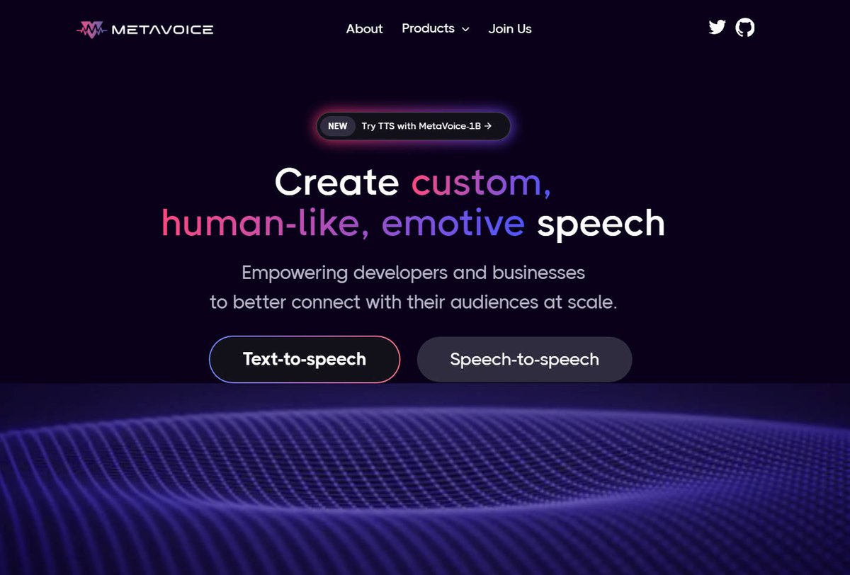 AwesomePython's tweet image. MetaVoice-1B is a cutting-edge text-to-speech model with an impressive 1.2 billion parameters. Trained on a vast dataset of 100,000 hours of speech, this model prioritizes delivering emotionally nuanced speech rhythm.
👉 github.com/metavoiceio/me…