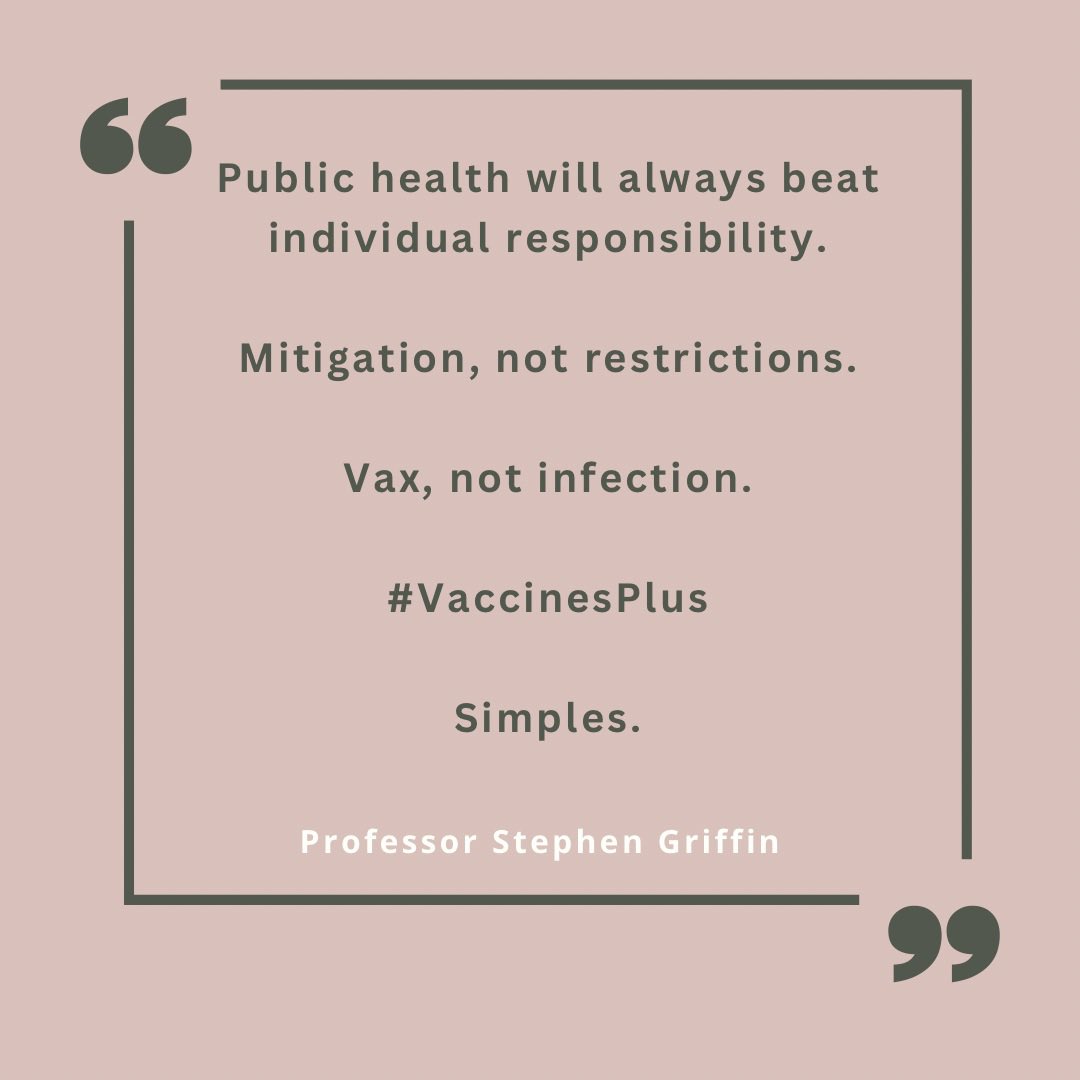 🔥 This is a great thread from @SGriffin_Lab

“Public health will always beat individual responsibility. 

Mitigation, not restrictions. 

Vax, not infection.

#VaccinesPlus

Simples.”