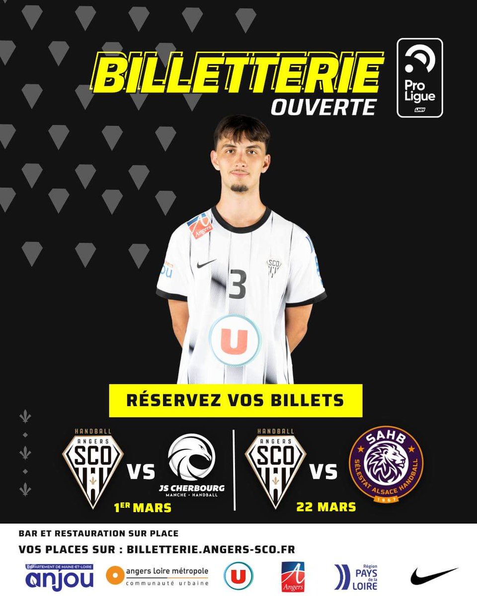 La billetterie pour les matchs SCO🆚CHERBOURG et SCO🆚SÉLESTAT est ouverte 🔥 𝗡𝗼𝘂𝘃𝗲𝗮𝘂𝘁𝗲́ 👉 choisissez le bloc où vous allez vous installer 🤩 Prenez place 😉 billetterie.angers-sco.fr/fr/billetterie… #SportAngers #angerssco #teamsco #LaForceDuSCO #LaDalleAngevine #Proligue #LNH