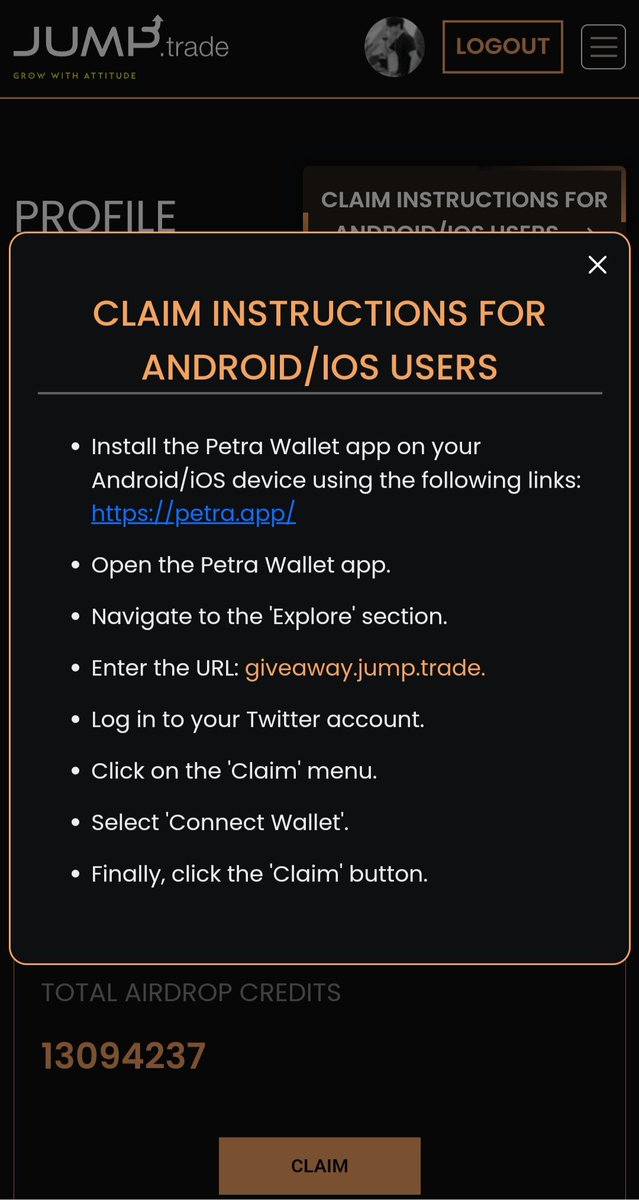 TheDreamer50's tweet photo. Hey Guys Connect Your #Petra Wallet for #Apt Token's Claim, If You were participated in #JTAIRDROP, which was held from 2feb to 8th feb.
#Jumptrade @Jumptradenft @M00N_320 @mehro1014 @humashah https://t.co/BwU7x5LmIy
