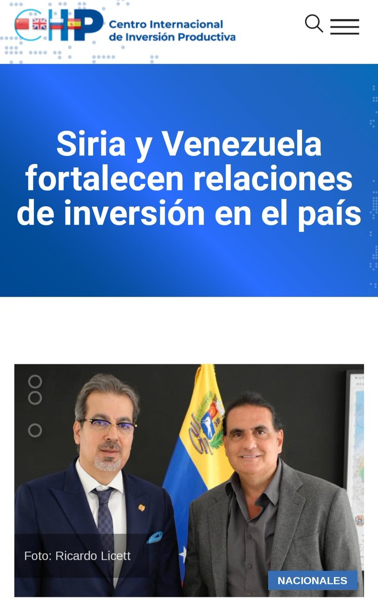 🇸🇾 Siria y 🇻🇪 Venezuela fortalecen relaciones de inversión en el país Presidente del CIIP @AlexNSaab y el Embajador de la República Árabe Siria Sr. Kenan Zaher Al Deen 🔗 Centro Internacional de Inversión Productiva (@CiipVen) #FreeAlexSaab @cbs ciip.com.ve/siria-y-venezu…
