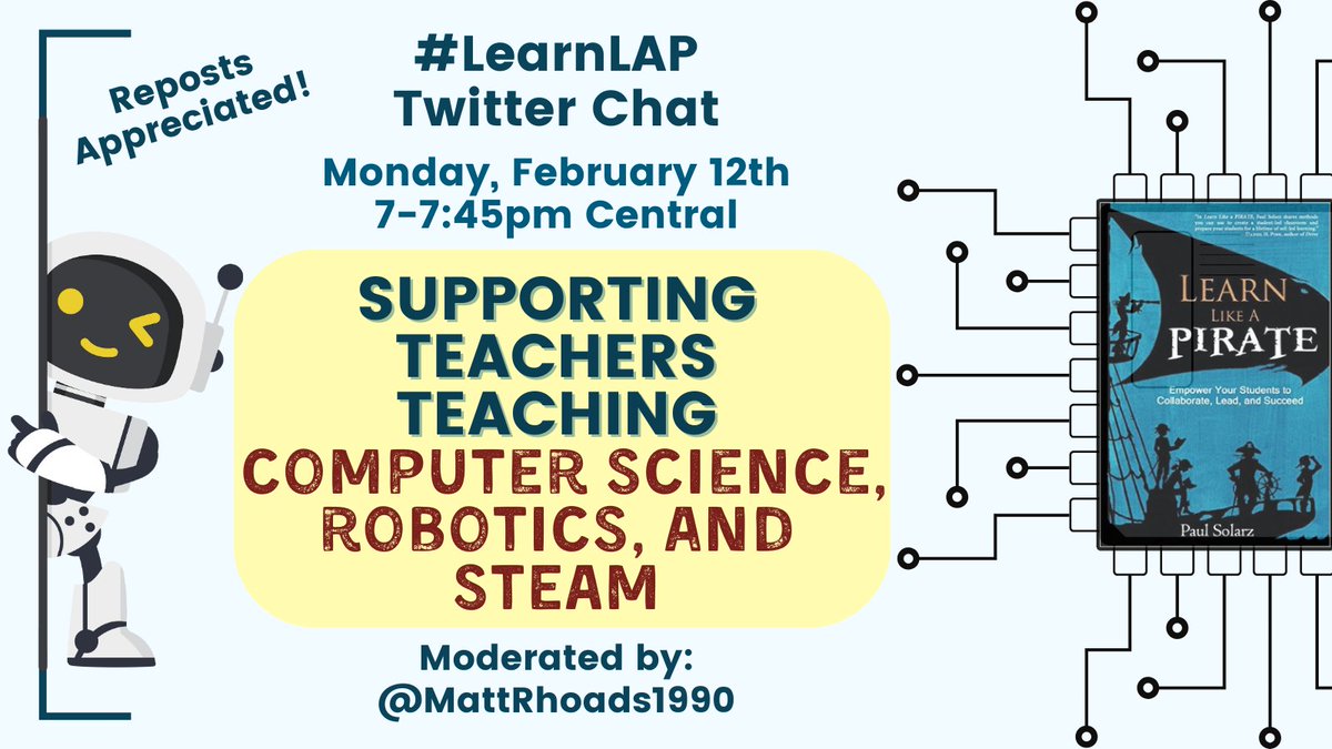 Please join @MattRhoads1990 TONIGHT at 7pm Central for #LearnLAP!

#asiaEd #sunchat #nctlchat #1stchat #21stedchat #apchat #ecet2 #edchatri #gclchat #isnchat #mnlead #nbtchat #titletalk #wischat #urbnedchat #aussieed #edumatch #nhed #TOKchat #Read4Fun #nctlchat #podcastPD #tlap
