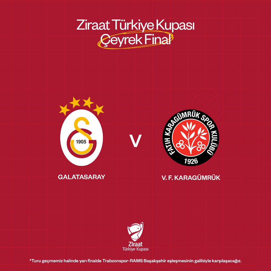 Ziraat Türkiye Kupası Çeyrek Finali'nde rakibimiz V.F. Karagümrük oldu. #HedefKupa 🏆

ℹ️ Turu geçmemiz halinde yarı finalde Trabzonspor - RAMS Başakşehir eşleşmesinin galibiyle karşılaşacağız.