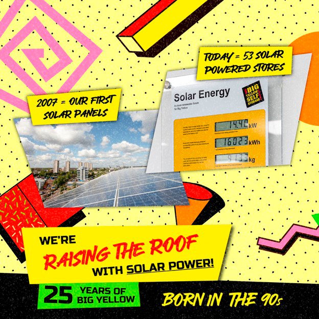 We might be Big Yellow, but we like to keep it green. In 2007, we installed our first solar panels, generating renewable energy ♻️ Today, 53 of our stores have rooftop solar panels and all of them run off 100% renewable energy. That’s all part of our #BigGreenCommitment