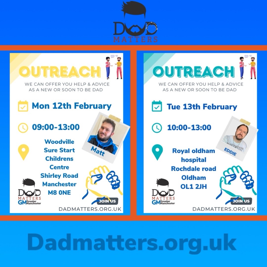 DadmattersGM's tweet image. Here’s where we are out and about this week for outreach. 
#outreach #newdads #perinataldepression #dadmattersgm #dadmattersuk