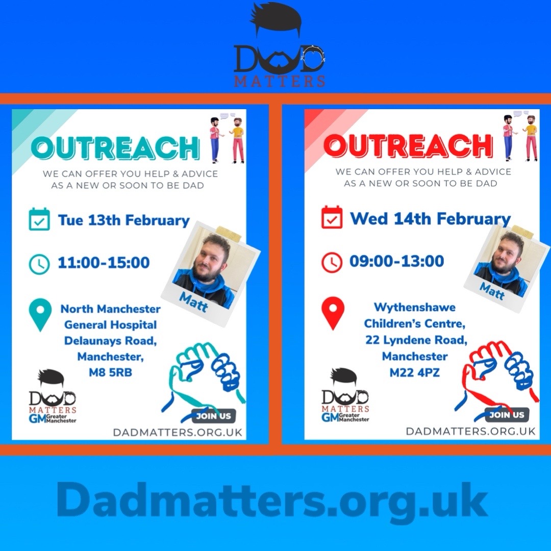 DadmattersGM's tweet image. Here’s where we are out and about this week for outreach. 
#outreach #newdads #perinataldepression #dadmattersgm #dadmattersuk