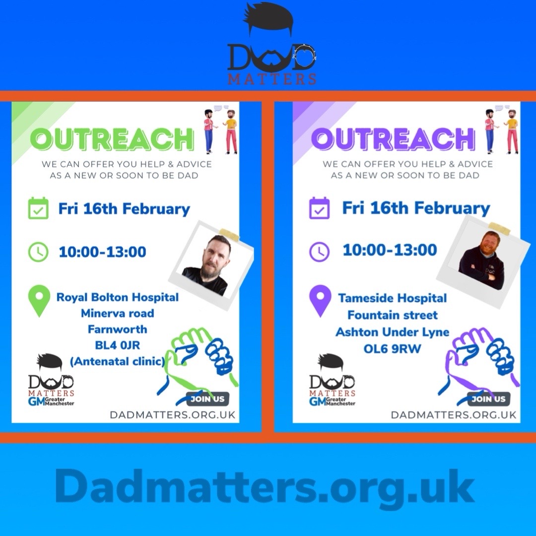 DadmattersGM's tweet image. Here’s where we are out and about this week for outreach. 
#outreach #newdads #perinataldepression #dadmattersgm #dadmattersuk