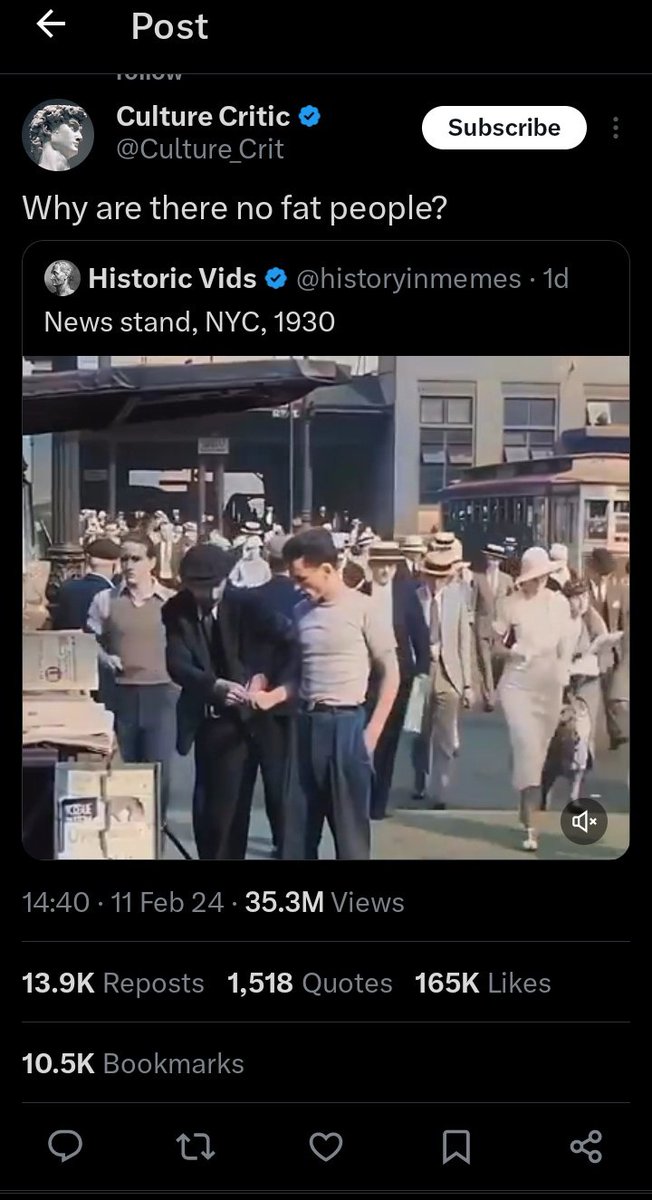 Love how historically illiterate all these tradfash pages are. This was during the great depression. People didn't really have the option to overeat
