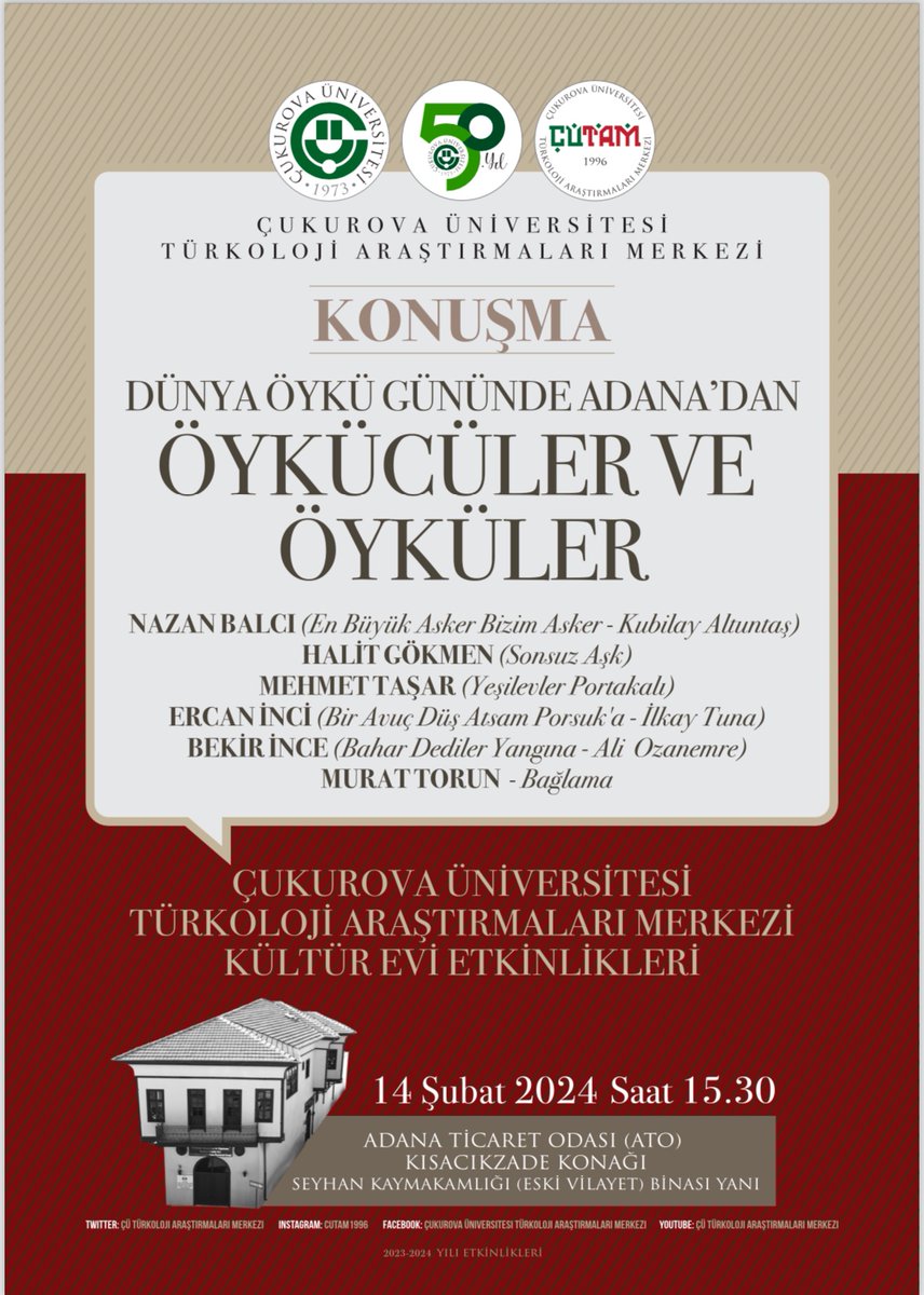 cutam1996's tweet photo. Dünya Öykü Gününde Adana’dan Öykücüler ve Öyküler
14 Şubat 2024
Saat 15.30

#Adana #bilim #kültür #sanat #konferans #konuşma #Edebiyat #dünyaöykügünü #14şubat #Çukurova https://t.co/tKX1akYd2f