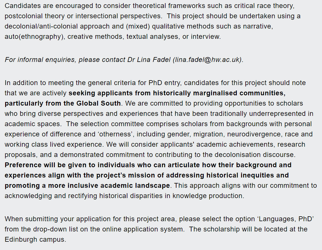 DrLFadel's tweet photo. Fully funded PhD scholarship opportunity for project exploring the theme of 'Decolonising research &amp; research methodologies'. Study with myself &amp; Prof @JoDrugan @hw_irc @HeriotWattUni Edinburgh. Seeking applicants from marginalised communities/ the Global South. Link to apply ⬇️ https://t.co/Rq8jLjO3hY