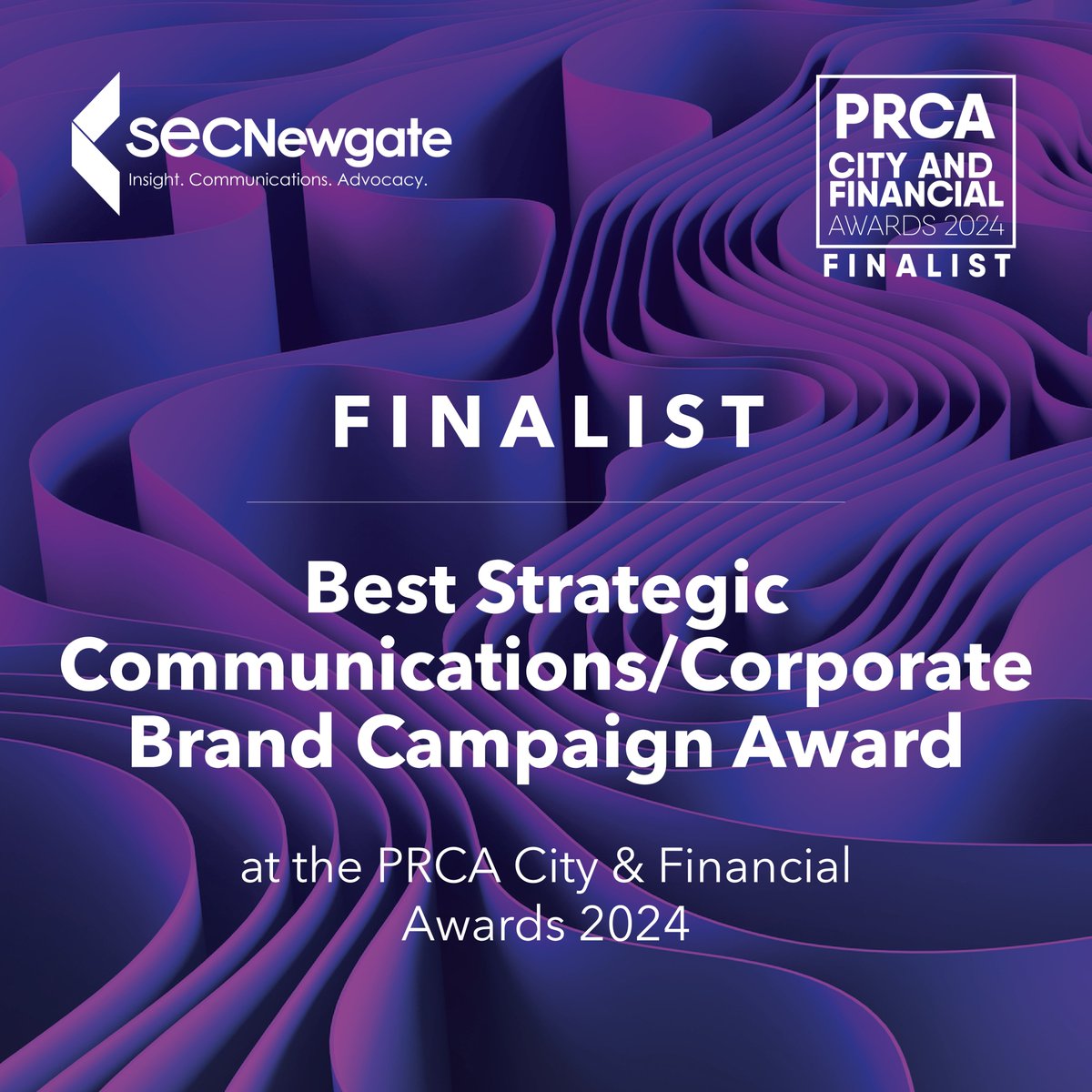 We're delighted to have been selected as a finalist at the PRCA City & Financial Awards 2024 for the Best Strategic Communications/Corporate Brand Campaign Award for our work with JM Finn. Congratulations to all other finalists. #awards #finalists #corporatecomms