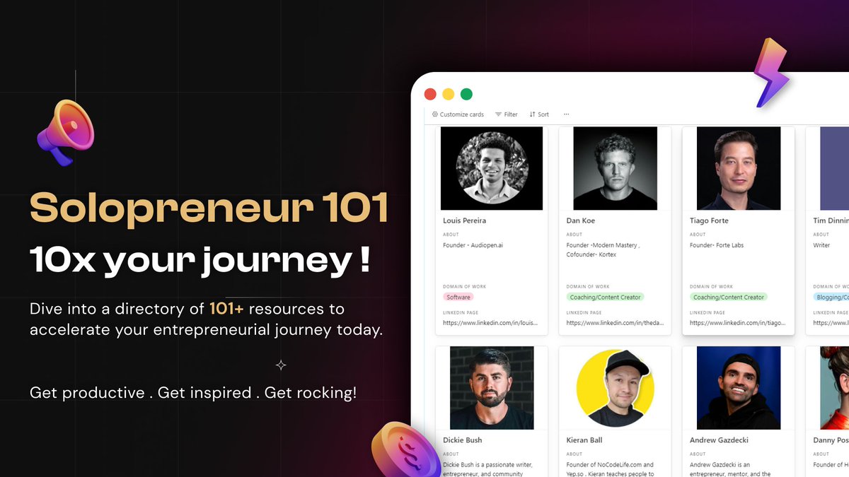 🌟 Seeking #Solopreneur inspiration and tools to fuel your success? Look no further! 
Dive into a curated collection of top solopreneurs and game-changing resources.

🚀 Like &amp; comment and I will DM you the directory for FREE. Let's crush those goals! 💥 

#Resources #NoCode