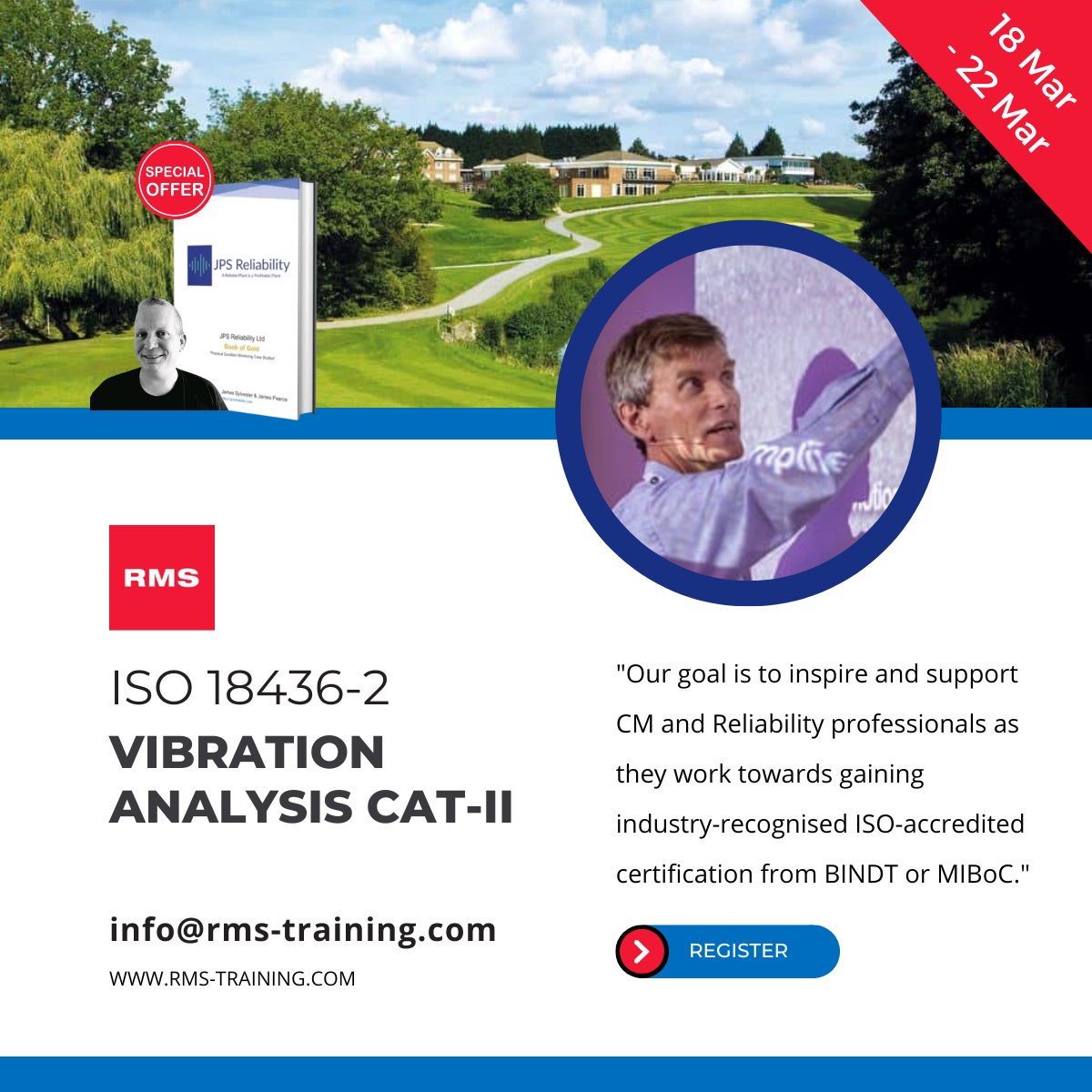 Join Dean at the scenic Stoke by Nayland Hotel from 18-22 March for the next CAT-II Vibration Analysis course. Places are limited. Registration closes in 3 weeks! Full details online at: rms-reliability.com/product/cat-ii… #vibrationanalysis #training #bindt #mobiusinstitute