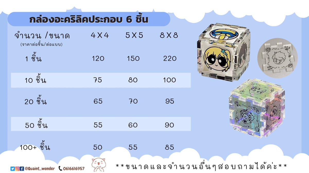Quaint_wonder's tweet photo. 『 🪴 #วอนเดอร์สั่งผลิต 🪴 』
🔸 #ตัวต่ออะคริลิค #กล่องอะคริลิค #AcrylicBox
- งานจีน รอ 20-30 วัน
- เพิ่มจำนวนชิ้น/เปลี่ยนตำแหน่ง
- เคลือบโฮโลแกรม / กลิตเตอร์ได้
- ไม่มีขั้นต่ำ
#รับทำของแจก #พวงกุญแจอะคริลิค #ของขวัญ #รับทําgiveaway #ผลิตพวงกุญแจ #ทำพวงกุญแจ #สแตนดี้ https://t.co/RW4IF6iOZU