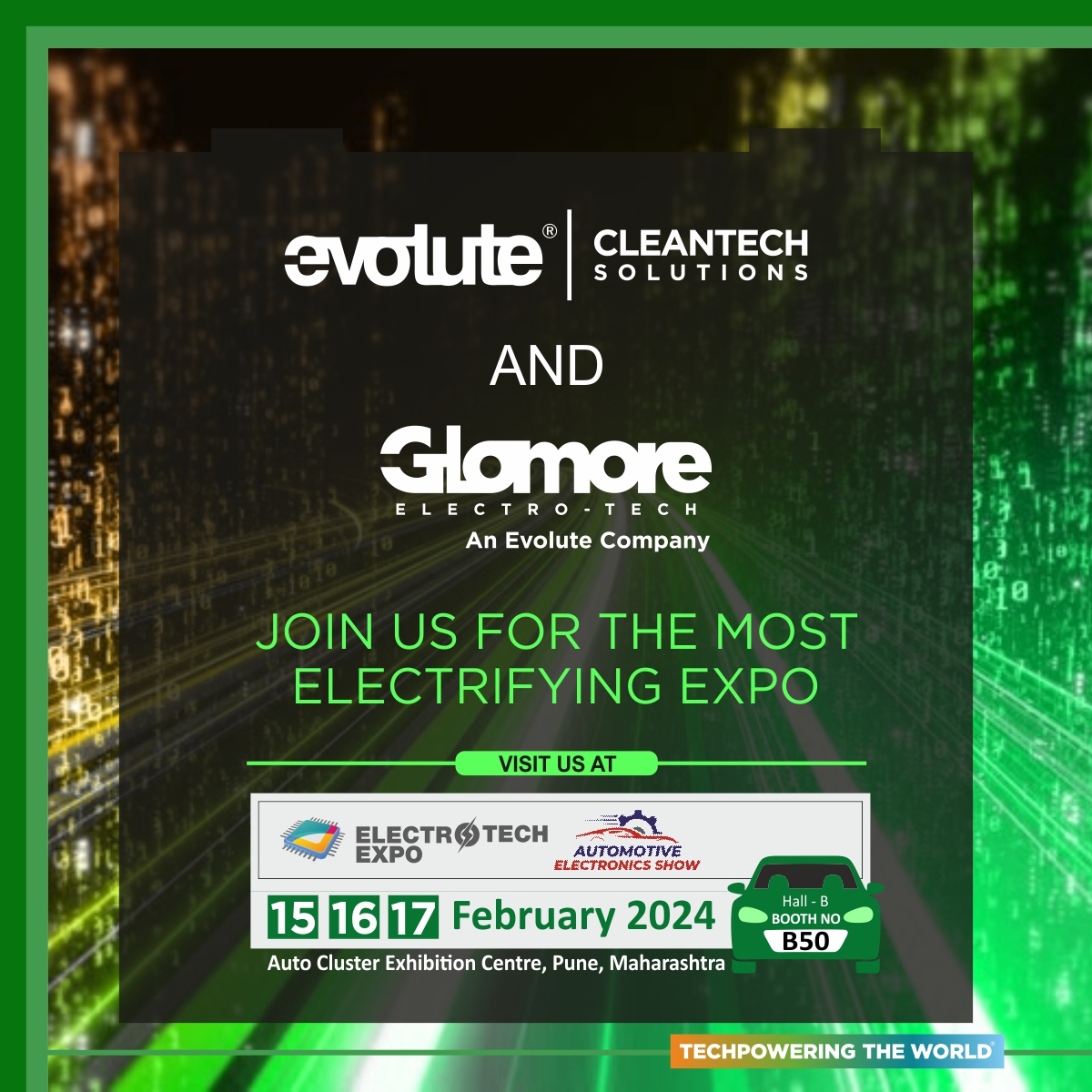cleantech001's tweet photo. Welcoming all the technology enthusiast to witness the best of Evolute Cleantech Solutions and Glomore Electrotech at Electrotech Expo 2024 – PUNE.
.
.
Visit us at: https://t.co/6LUodaOg7c
.
. https://t.co/eALoFjIndy