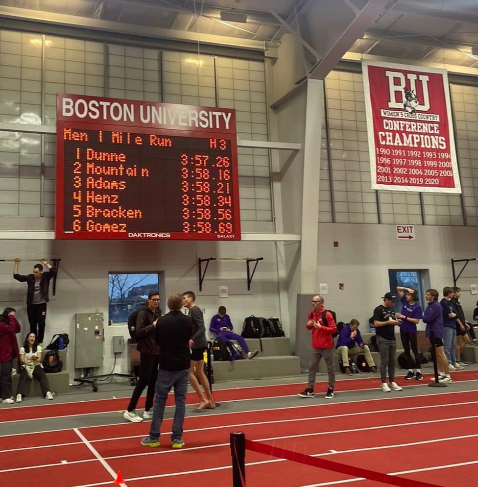 In Boston, James Dunne achieved a remarkable feat by breaking the 4-minute Mile barrier with a time of 3.57.26, but also surpassed a longstanding Tullamore Harriers club record set by Martin Flynn in 1987 (4.00.08). He also set new record for Adams state University.