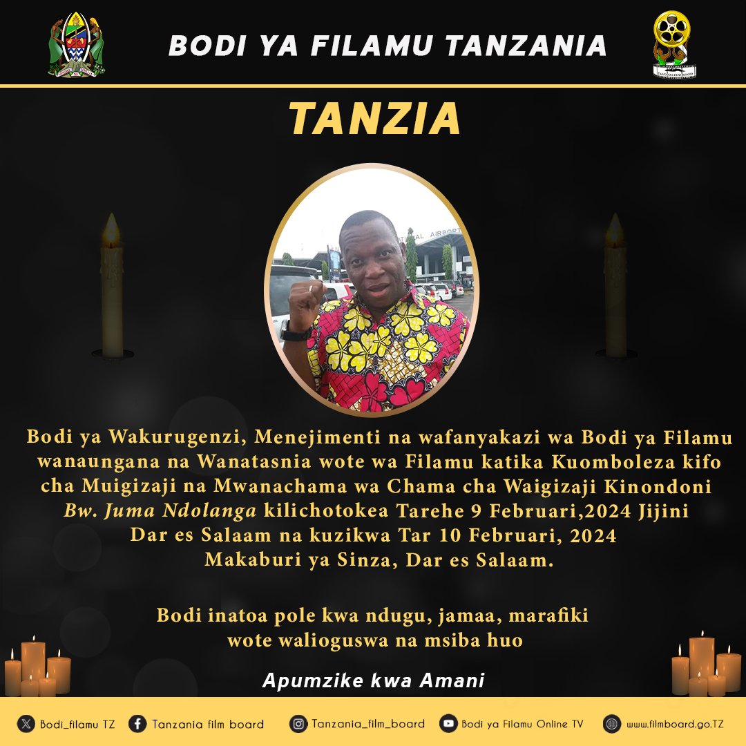 Bodi_FilamuTz's tweet photo. Pumzika Kwa Amani
#filamunibishara
#filmika
#Tanzania #Filamu https://t.co/p46TVkeWes