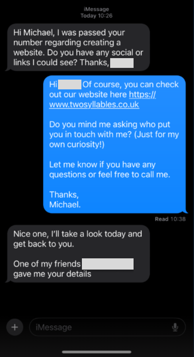freemanm_'s tweet photo. 🚨 The importance of referrals 🚨

As a small agency, referrals are your most powerful asset when trying to get new clients. I received this text this morning.

It's not even close to becoming a done deal, but it's nice to see current clients spreading the word for you! https://t.co/xGHEoftBxB