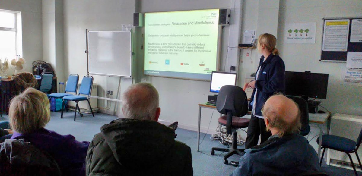 BuryLibraries's tweet photo. Over 20 people came along to the talks from #Bury #Audiology at the @BuryHearingHub and #Prestwich #Library during #TinnitusAwarenessWeek. Those who attended were given useful information about #tinnitus and how to manage the condition. #TinnitusWeek https://t.co/Xi0yfPbm2p