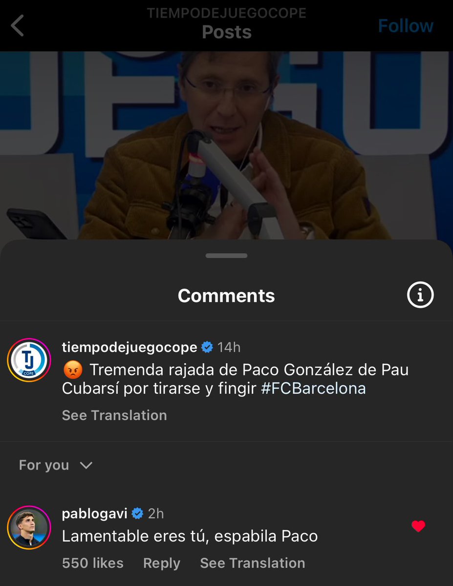 MartinMinan_'s tweet photo. 🚨‼️GAVI defendiendo a PAU CUBARSÍ luego de que Paco González de la COPE le tildara de “teatrero y lamentable” tras el pisotón que recibió de Batalla.

“Lamentable eres tú, espabila Pablo”, comentó Gavi. https://t.co/W7hK5AIHBd