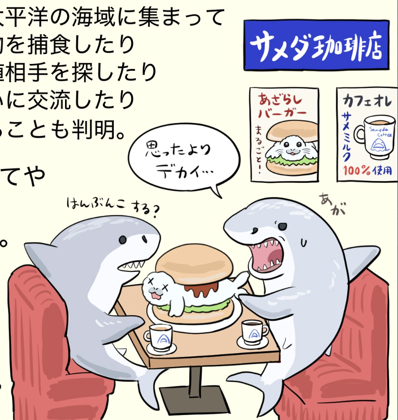 これは先日、サメダ珈琲店で食べたあざらしバーガー(かわいそうなので、あざらしではなくコロッケに変えてもらった) 