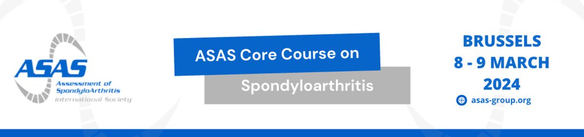 Still time to register! The 2024 ASAS Core Course in Spondyloarthritis will take place in Brussels on Friday and Saturday 8 and 9 March 2024. See the program and more details here: asas-group.org/the-2024-asas-…