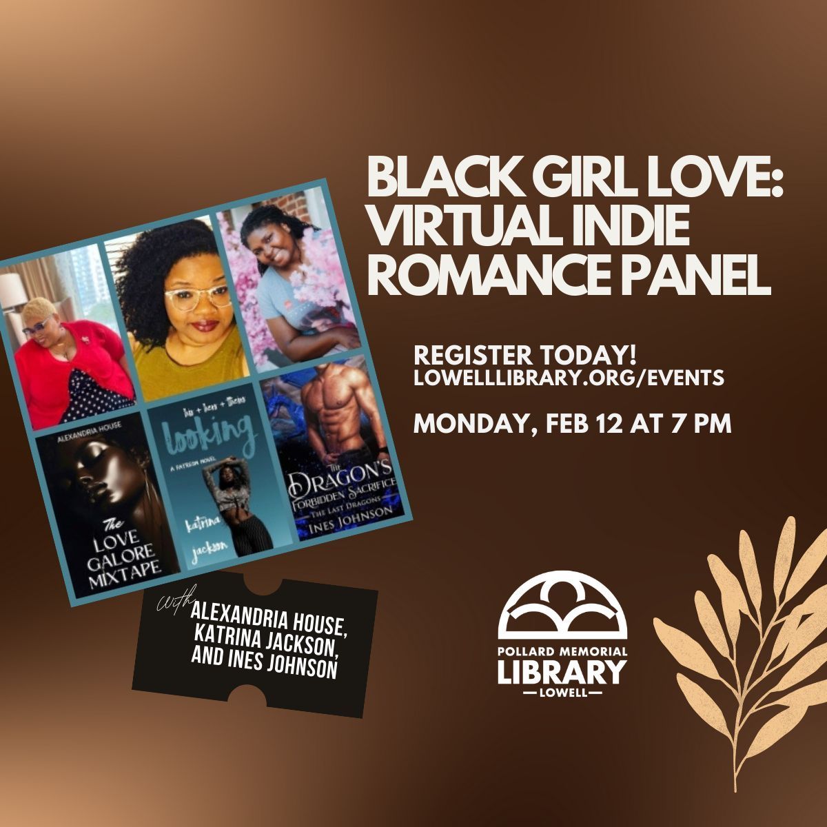 Join us tonight for our Indie Romance Panel - Virtually!

#lowellma #authortalks #romanceauthors #libraryprogramming