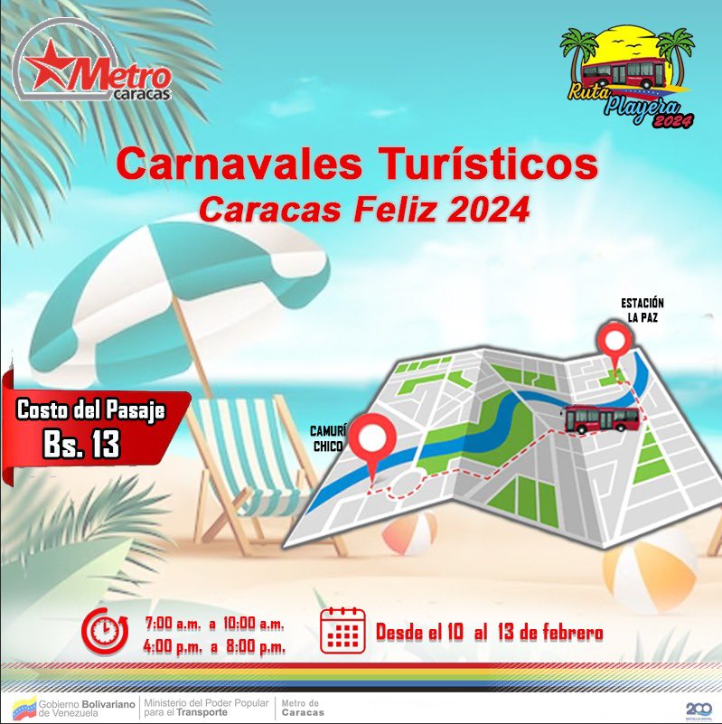 metro_caracas's tweet photo. ¡Arenita, playita, Uh! Actívate en este Carnaval y llégate hasta #CamuríChico a través de nuestra #RutaPlayera de #MetroBús https://t.co/LBGCnoQ1u0