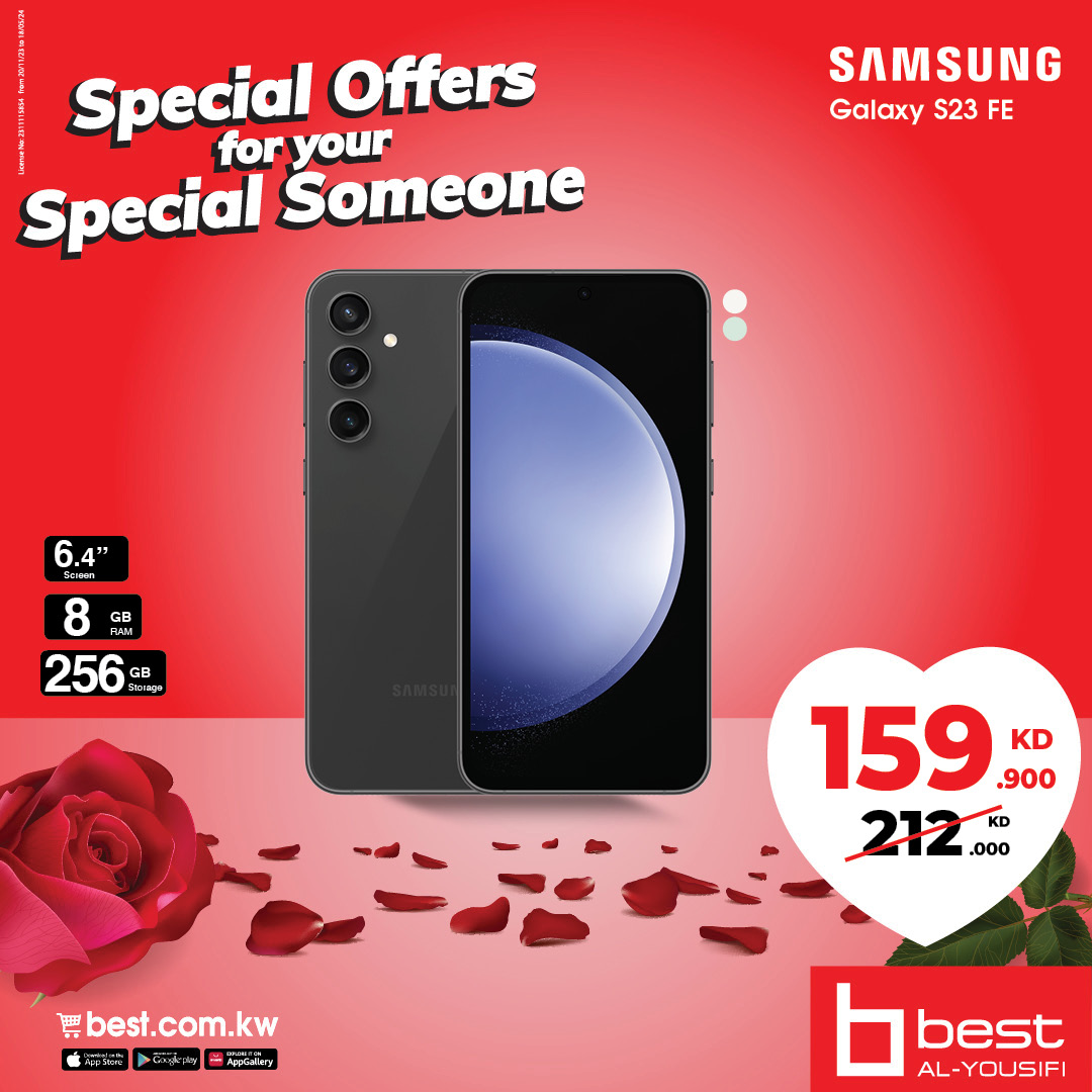 BestAlYousifi's tweet image. دلّل من تحب بمفاجأة خاصة.😍⁠
عرض حصري على هاتف سامسونج اس 23 اف اي - 256 جيجا, متاح للطلب من خلال المعارض و الاونلاين. ⁠
⁠
Order Now: bit.ly/3SEZyr8
#Bestalyousifi #SamsungS23fe