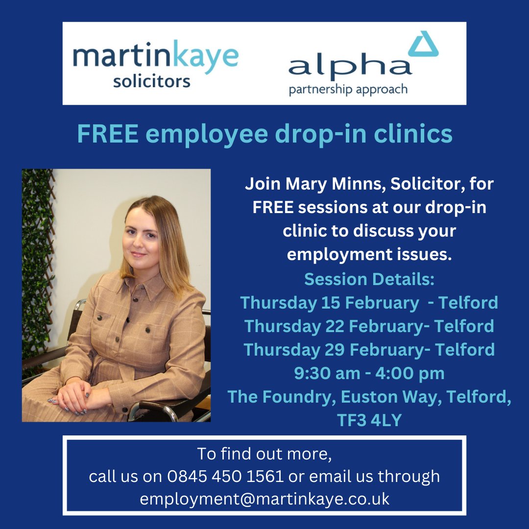 Head along for some free employment advice if you have been discriminated against, dismissed, threatened with dismissal, feel like you've been unfairly or constructively dismissed or wish to discuss any grievance or redundancy issues!
#martinkaye #employmentlaw #freeadvice