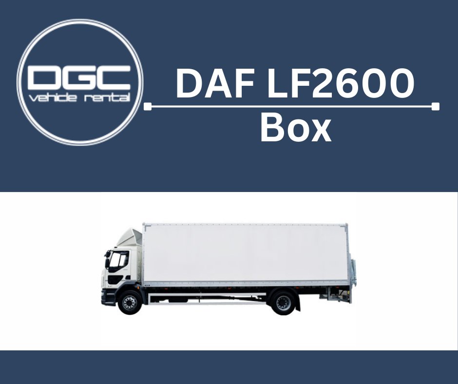 FOR RENTAL: DAF LF2600 Box Van With Taillift

Standard Features Include:
Rear roller shutter door
1500kg Column tail-lift
Load lock and timber tie rail
Occasional Sleeper Cab
Automatic transmission
3D cab deflector and side collars
Visit: dgcvehiclerental.co.uk/vehicle-slider…
