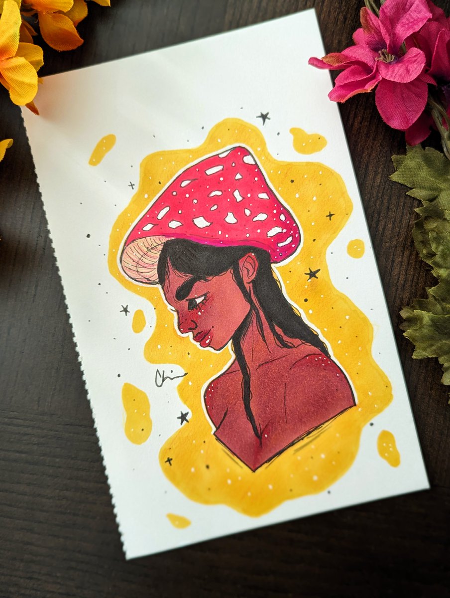 illychristy's tweet photo. Happy Monday! Here's a mushroom lady. 🍄 #traditionalart #mushro https://t.co/hLmKVyYCcK
