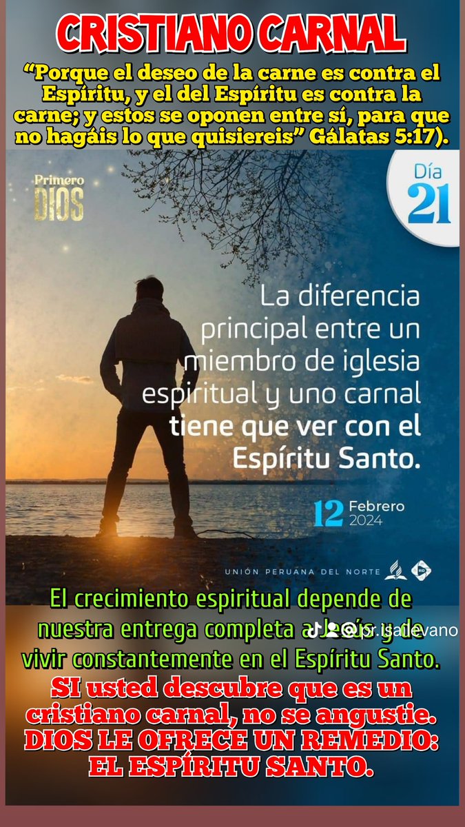 IsaiLevano's tweet photo. DÍA 21 | CRISTIANO CARNAL:
El crecimiento espiritual depende de nuestra entrega completa a Jesús y de vivir constantemente en el Espíritu Santo.
#PrimeroDios #RID https://t.co/Ia8v669k9k