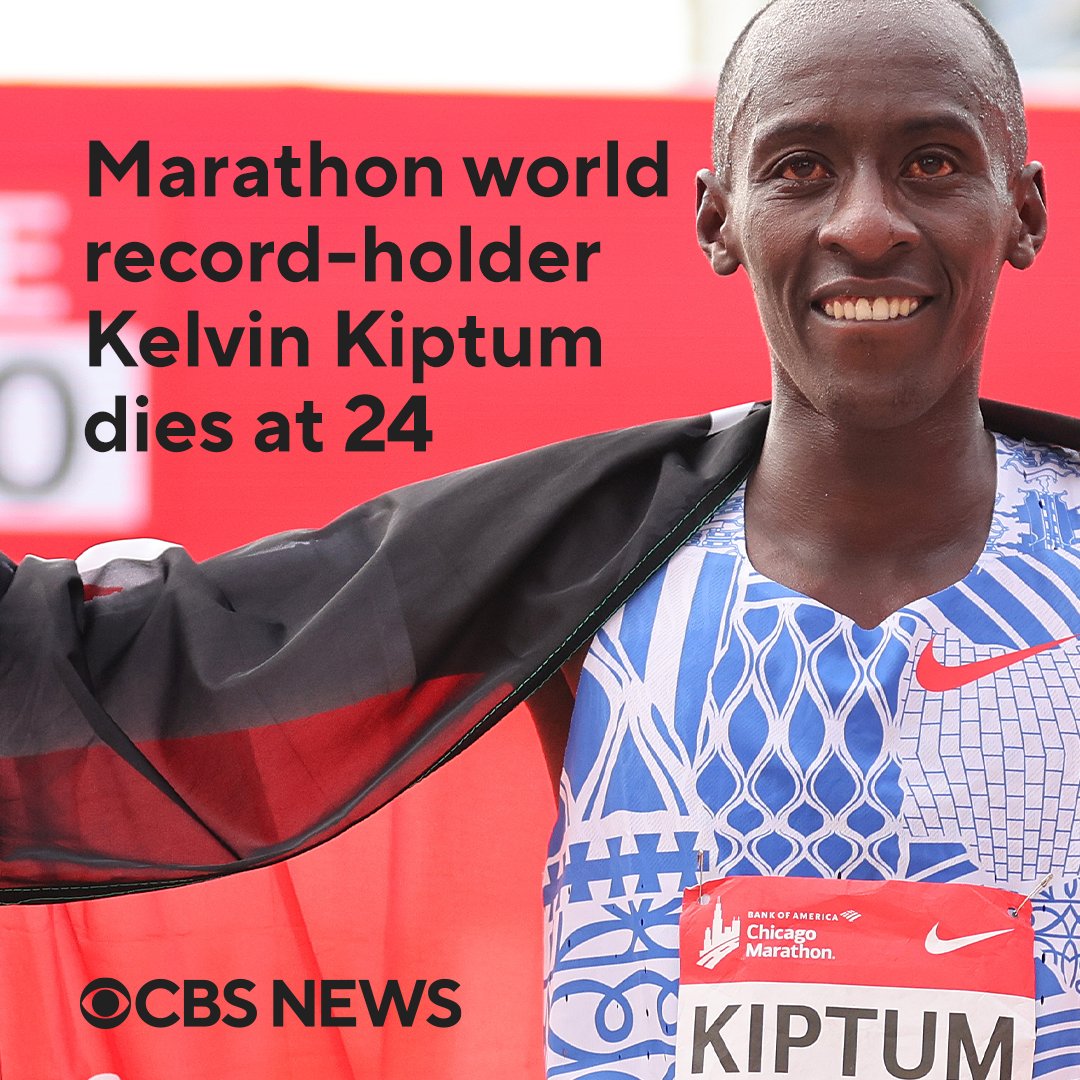 CBSNews's tweet photo. Kelvin Kiptum, a marathon world record-holder who was a top contender for gold at the Paris Olympics this year, was killed in a car crash in Kenya.

“He was only 24,” Kenyan President William Ruto said. “Kiptum was our future.” https://t.co/kW9gLdxIAE https://t.co/jmt5BDwUeo