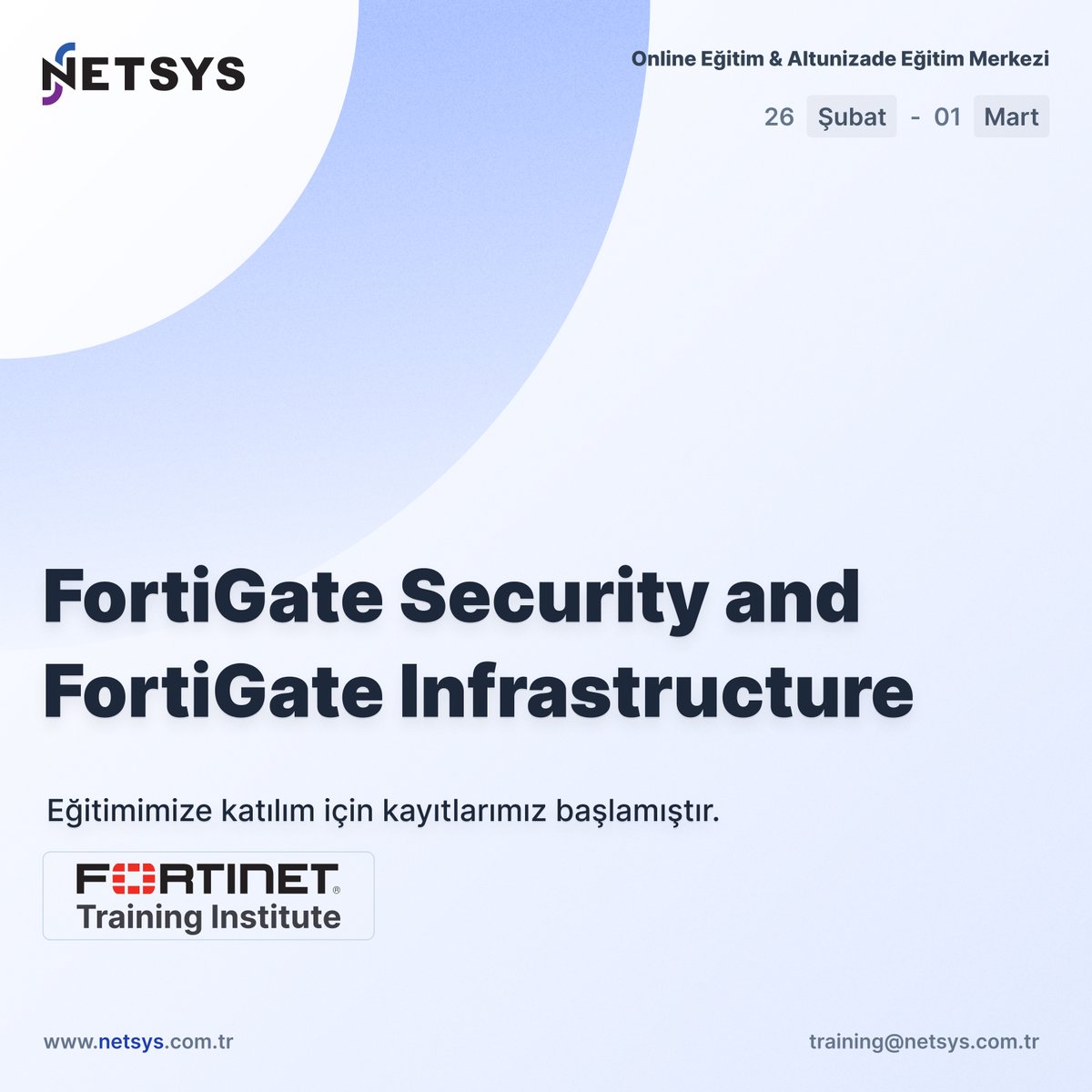 netsysbilisim_'s tweet image. Registration for participation in our FortiGate Security and FortiGate Infrastructure training, which will be between 26 February - 01 March, has started.

For the registration; training@netsys.com.tr

#NETSYSBilişim #fortinet #fortigatesecurity #fortigateinfrastructure #training