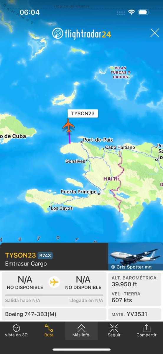 madeleintlSUR's tweet image. #ÚltimoMinuto| EEUU consumó el robo del avión de EMTRASUR propiedad de Venezuela @LAConviasa. 

Salió de Argentina pasó por Chile, Perú, Colombia allí apagó el transponde y lo encendieron cuando sobrevolaba Haití, esquivaron Cuba y bordea las Bahamas y así sigue su ruta. 

Esto