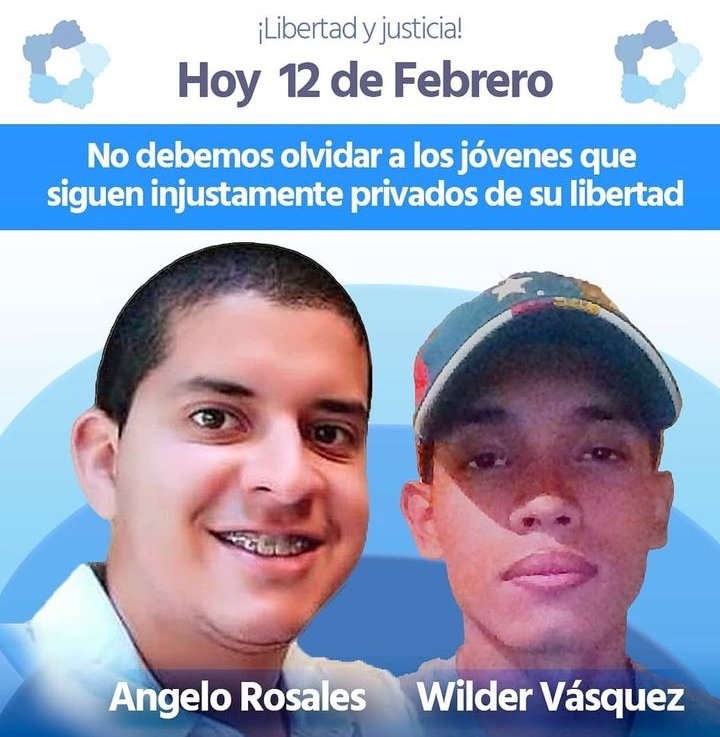 Coalicion_ddhh's tweet photo. Feliz día de la juventud a todos los jóvenes que luchan por una mejor Venezuela. 

Hoy recordamos a Angelo Rosales y Wilder Vásquez, quienes están detenidos por motivos políticos.

Exigimos respeto, justicia y libertad.

#DiaDeLajuventud 
#LibertadParaTodosLosPresosPoliticos https://t.co/h4LwAN9ITH