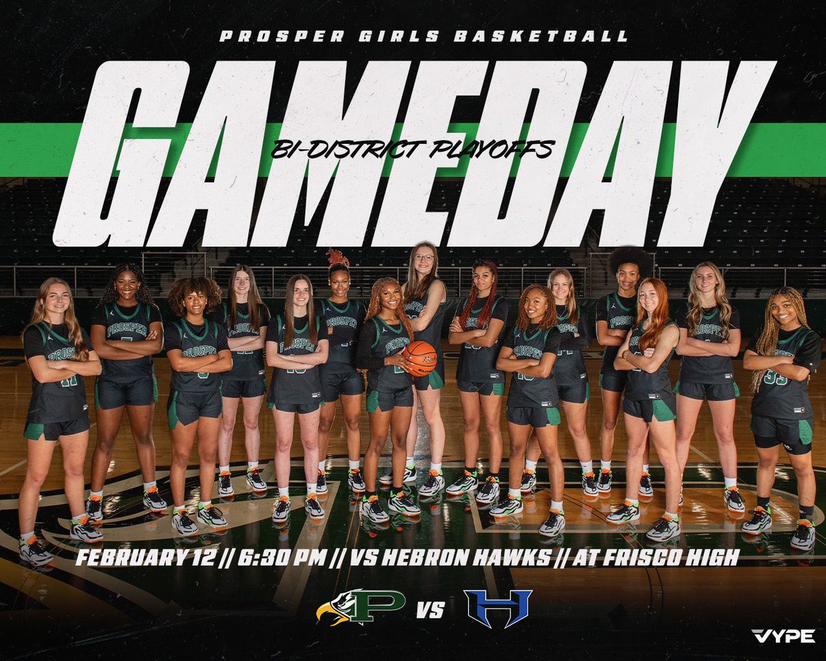 ‼️🏀BI-DISTRICT PLAYOFF🏀‼️
🦅 Prosper Girls Basketball 
🆚 Hebron 
🗓️ Monday, February 12th
📍 Frisco HS
⏰ 6:30 PM 
<a href="/Coach_Rachal/">Trey Rachal</a> 
<a href="/MikeSquiers/">Mike Squiers</a> 
<a href="/Maryhinton10gm1/">Mary Hinton, M.Ed.</a>