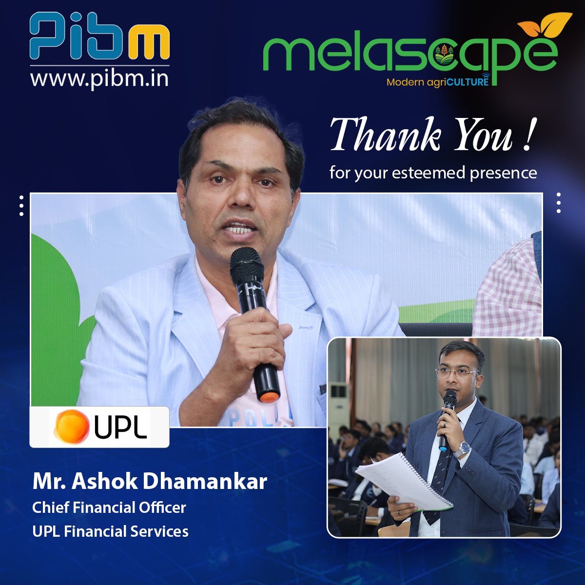 🌾 Corporate Event - Melascape 2024 (Season 3) at PIBM 🌿

We extend our heartfelt gratitude to Ashok Dhamankar, Chief Financial Officer - UPL Financial Services enlightening session on #Agribusiness and #RuralMarketing at #PIBMPune's '#Melascape2024'.