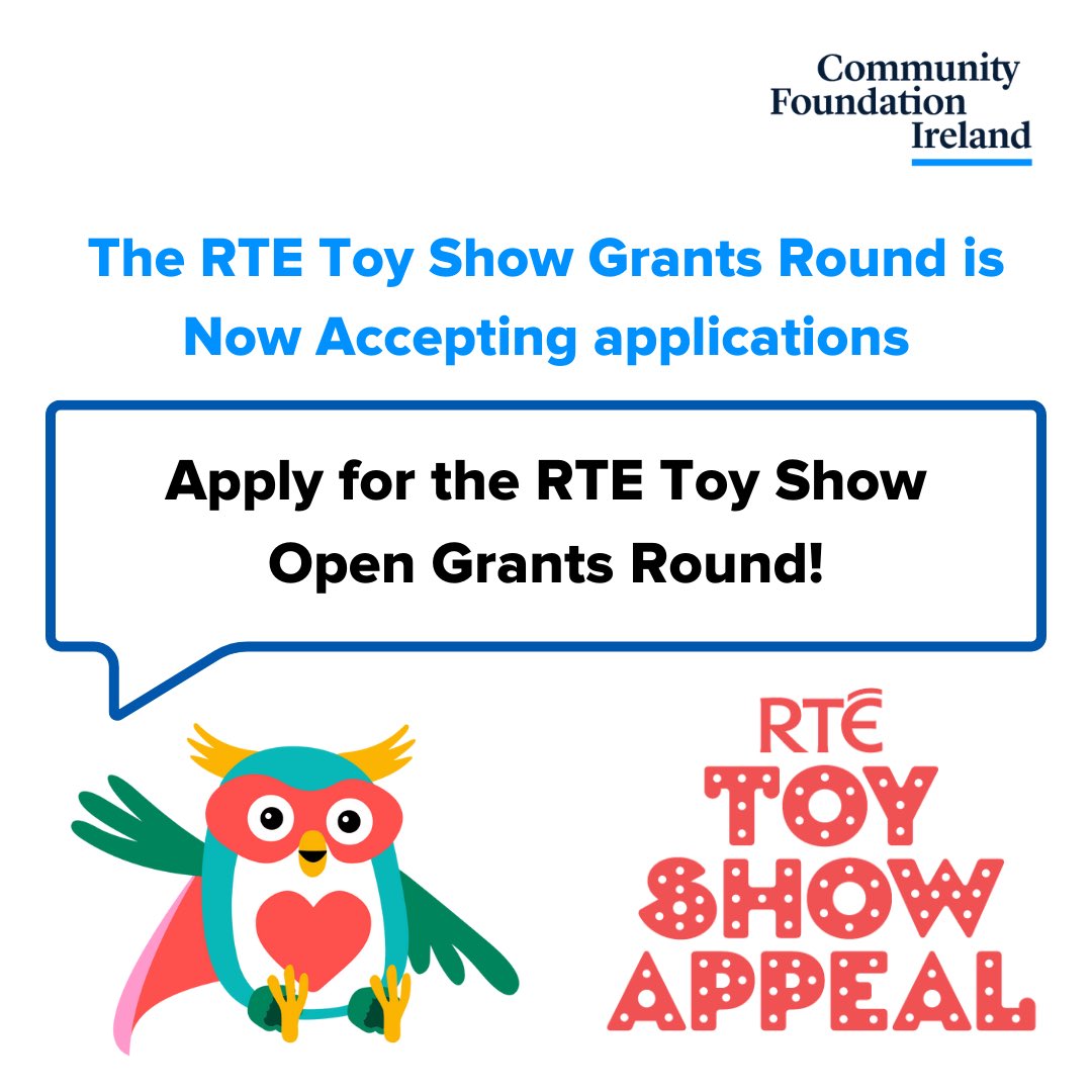 We are now accepting applications for the #RTEToyShowAppeal Grants round! Read here for the full criteria and how to apply: bit.ly/3SzZZ6m Make a difference in the lives of children in our communities! #IrishPhilanthropy #PhilanthropyinAction @dcediy @Denise_CFI
