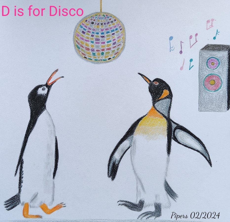 🎼 'Let's dance!' 🎶 D is for Disco with two penguins on the dancefloor for @AnimalAlphabets. Happy AAMonday everyone! 🐧🎵🐧 #animalalphabets #illustration #pencilsketch #animals #penguin #disco #dance #Pencildrawing