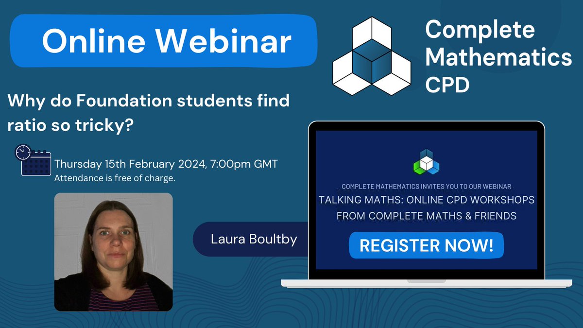 🎉New Upcoming CPD Session🎉 We hoped you have enjoyed our previous sessions by @brynspiration and @mathswithin10! ✨Our next session will be hosted by @lmbmaths on 15th February at 7pm! 👉Register here so you don't miss out - app.livestorm.co/complete-mathe…