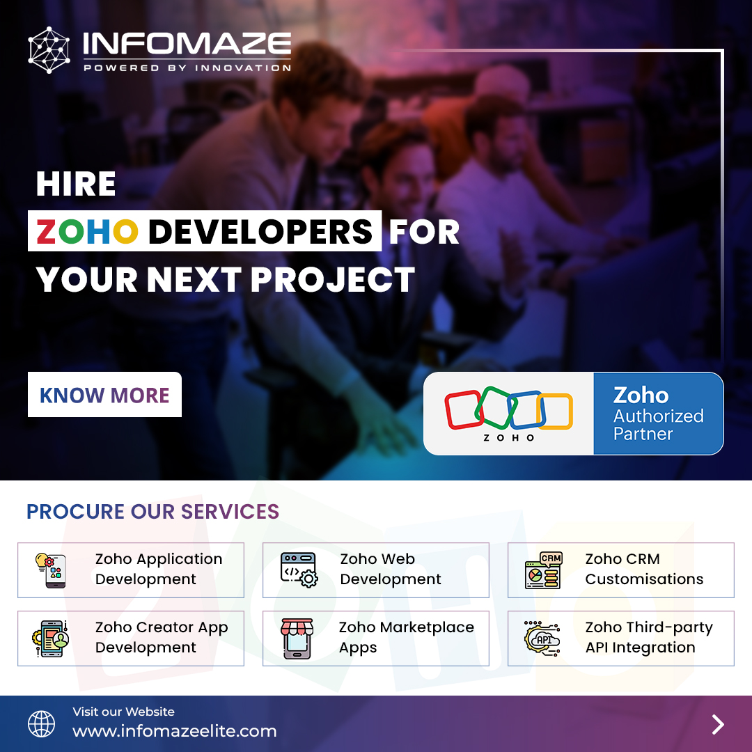 infomazeelite's tweet image. Unlock the full potential of your business with skilled and dedicated Zoho developers. Let our team of experts take your business to the next level.
Learn more: bit.ly/3jWkV6y
.
#hirezohodeveloper #zohointegration #zohocustomization #zohocrm #zohocreator