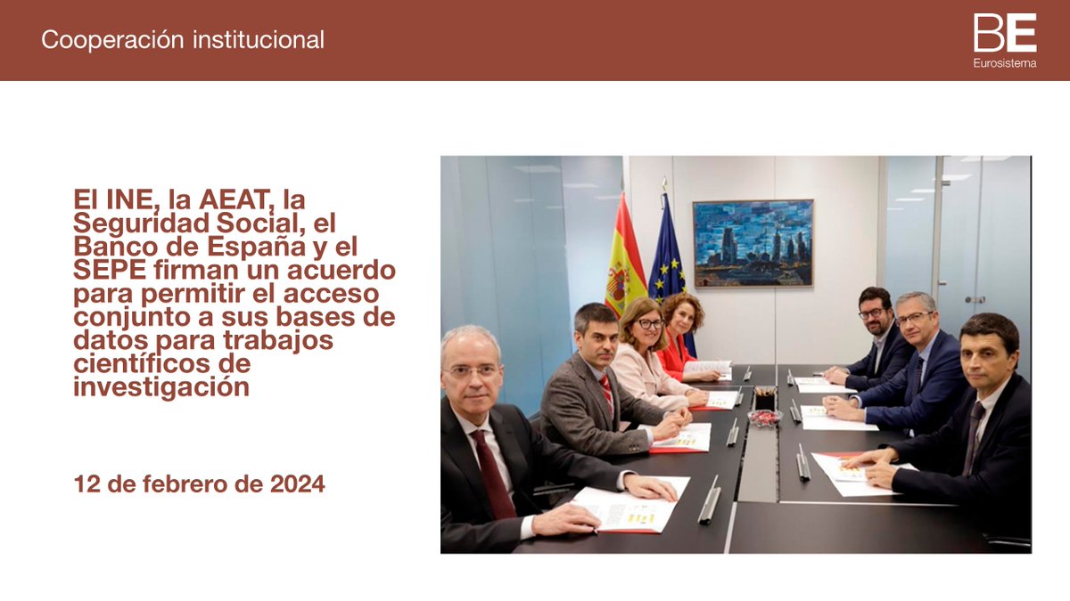 El @es_INE, la #AEAT, la Seguridad Social, el @BancoDeEspana y el #SEPE permitirán el acceso conjunto a sus bases de datos para trabajos científicos de investigación de interés público @_minecogob @empleogob @inclusiongob bde.es/wbe/es/noticia… #bdeEstadísticas